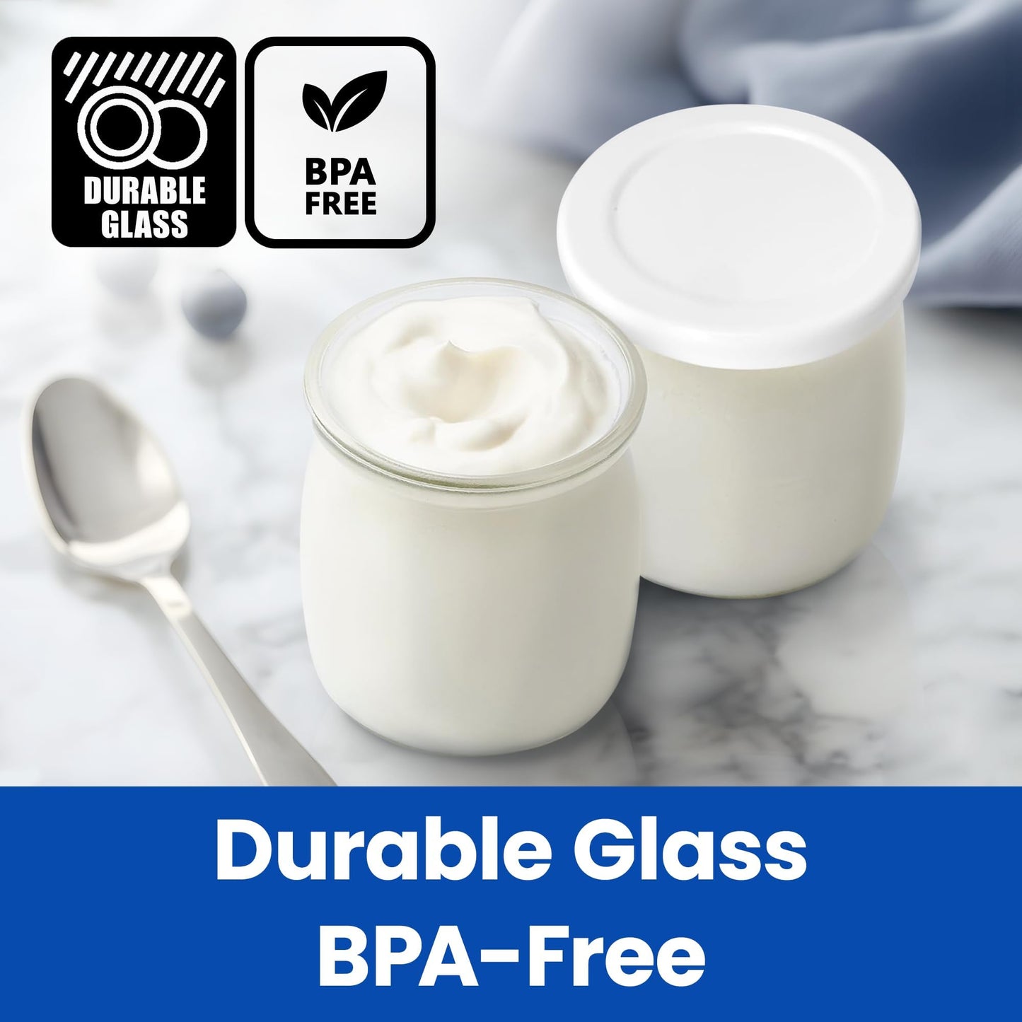 Ultimate Yogurt Jars, Make More Delicious Yogurt! 8 Count Small Glass Yogurt Cups With Lids, 100% BPA Free, Airtight & Dishwasher Safe! Perfect Containers for Yoghurt, Oatmeal, Pudding, or Jello
