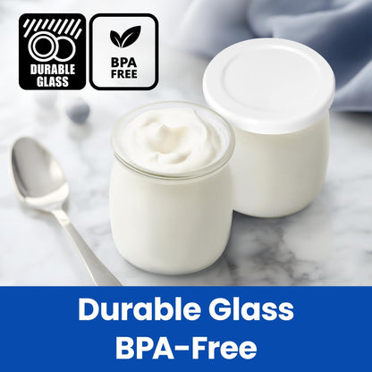 Ultimate Yogurt Jars, Make More Delicious Yogurt! 8 Count Small Glass Yogurt Cups With Lids, 100% BPA Free, Airtight & Dishwasher Safe! Perfect Containers for Yoghurt, Oatmeal, Pudding, or Jello