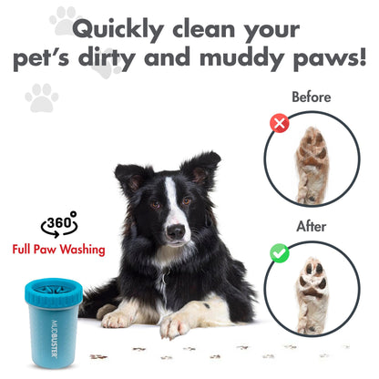 Dexas MudBuster Medium Dog Paw Cleaner in Blue - Fits 1.5"-2.5" Wide Paws, Portable Paw Washer for Muddy Paws, Dog Paw Cleaning Cup with Gentle Silicone Bristles, Quick Clean Pet Paw Washer