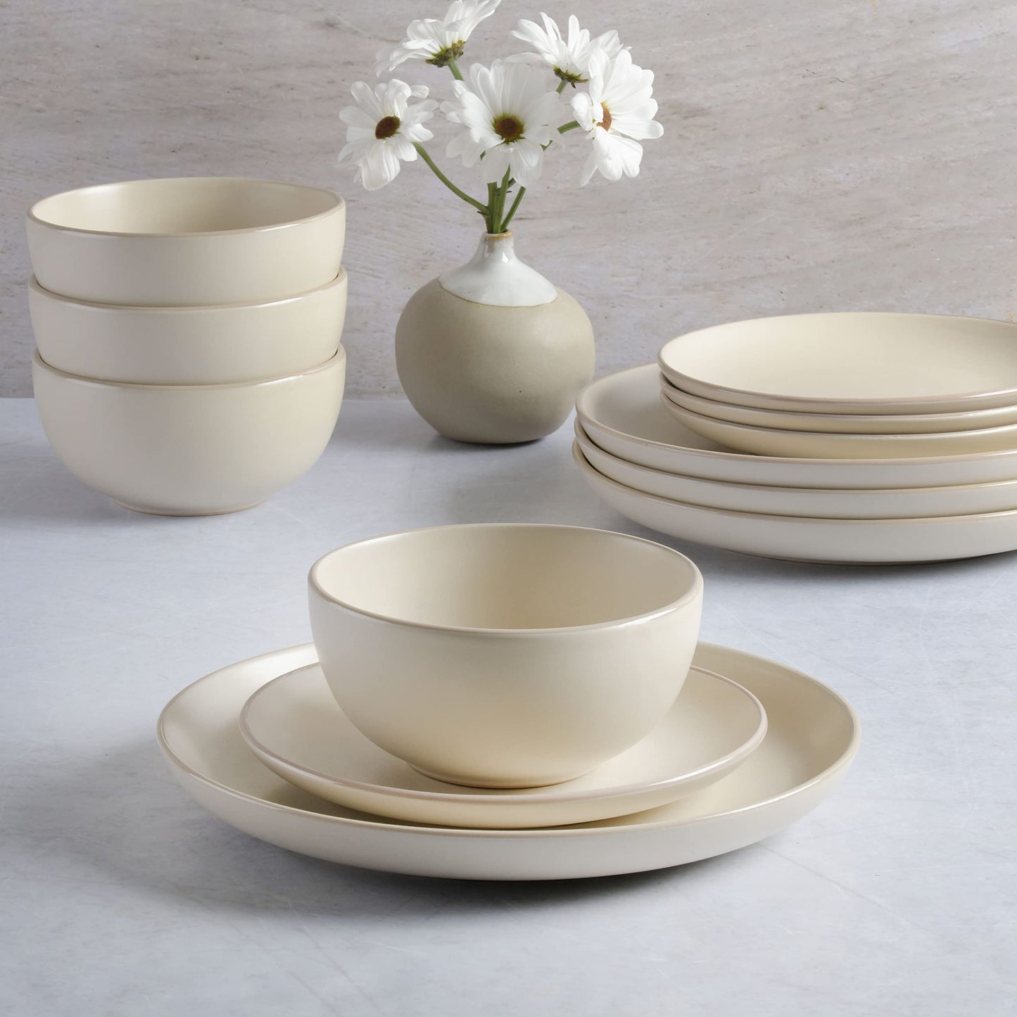 Gibson Home Queenslane 16 Piece Double Bowl Plates and Bowls Dinnerware Sets - Matte Blue