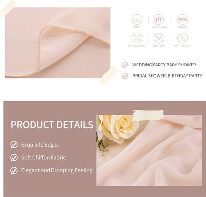 Light Peach Chiffon Table Runner, 27x120 Inches Long for Baby Shower and Wedding Decorations
