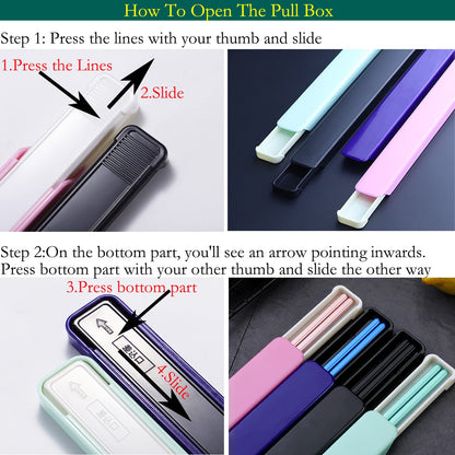 Metal Chopsticks Reusable Portable Stainless Steel Dishwasher Safe Chopsticks with Case for School,Camping,Travel, Bento Box, 9 Inches in length, Alternative to Wooden (Black+Blue+Green+Pink)