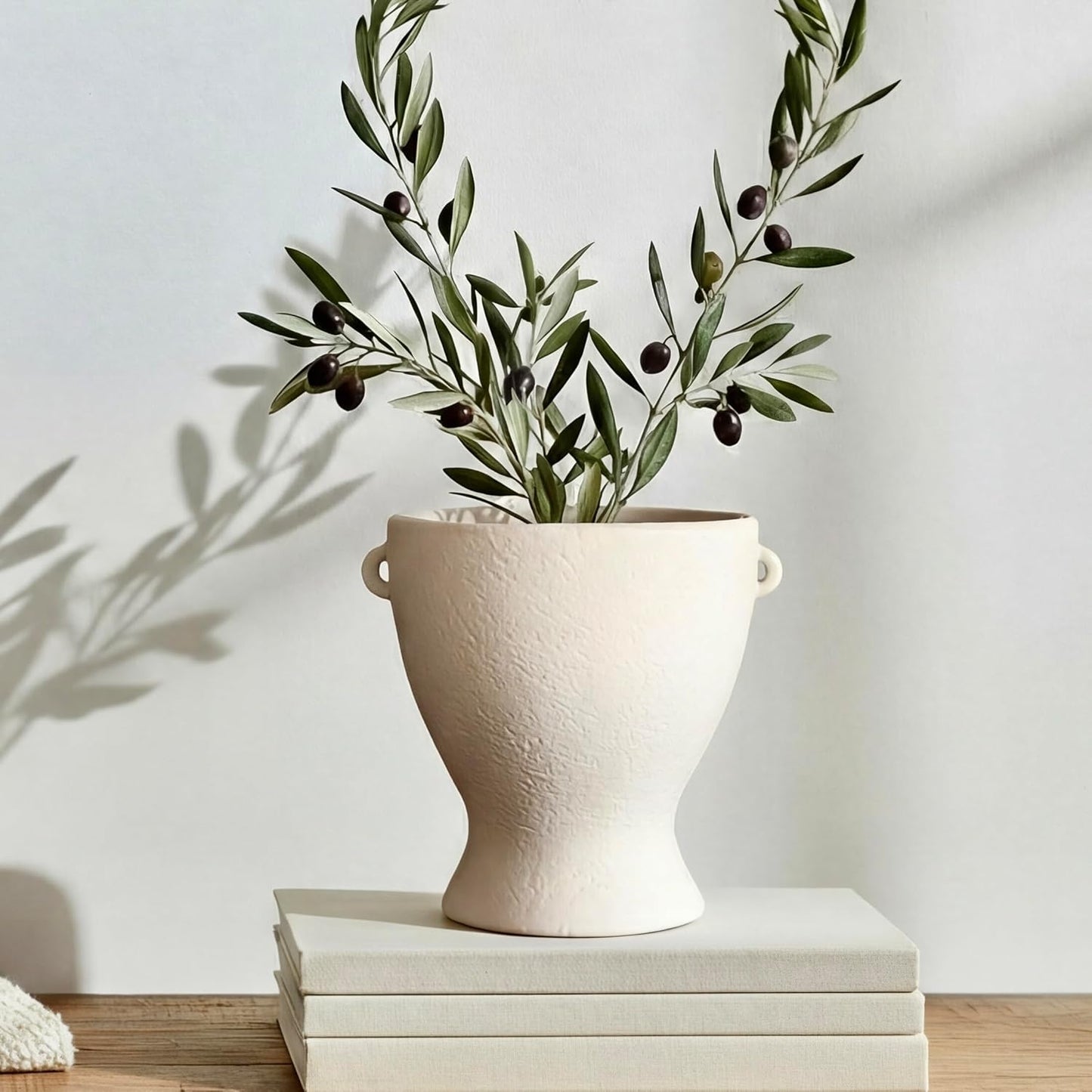 Ceramic Vase with Handles - Modern Terracotta Rustic Pottery for Home Decor, Living Room, House Decor Accents