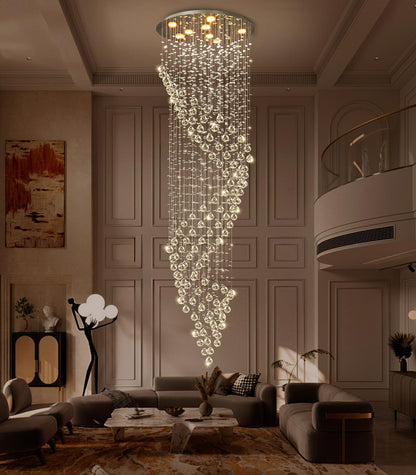 cenozo D24'' x H78'' Crystal Chandelier for Staircaes Glam Chandelier Large Raindrop Chandeliers LED Dimmable High Ceiling Light Fixtures for Hallway Foyer Entryway