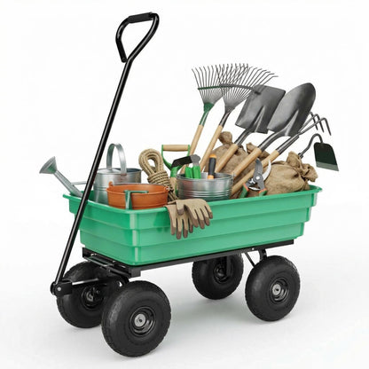 Tedyle Heavy Duty Garden Dump Cart – 4 Cu.Ft. Yard Wagon with 10-Inch No-Flat All-Terrain Wheels, 180° Rotating Handle & Quick-Release Dumping, Perfect for Outdoor Gardening, Farms & Lawns
