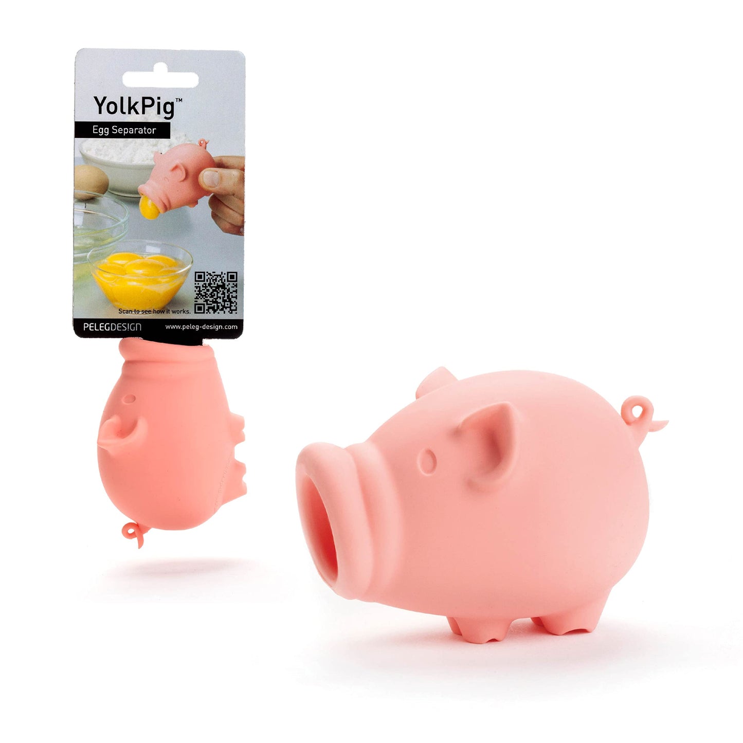 Peleg Design Egg Separator for Raw Eggs – Silicone Egg Yolk and White Separator, Funny Pig Design – Cute Kitchen Tool Gadget for Cooking/Baking
