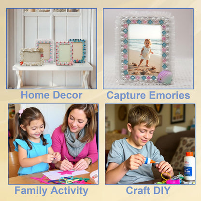 Fenzonmic DIY Mosaic Photo Frame, Craft Kit with Cream Glue & Ocean Resin Stickers, Safe DIY Art Project for 4x6 Pictures, Creative Craft Gift for Friends, Family