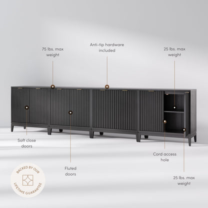 Nathan James Jasper Modern Sideboard, TV Stand with Fluted Doors, Accent Storage for Kitchen or Living Room, Black Oak, Set of 4