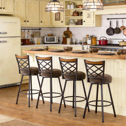 KORZEY Swivel Bar Stools Set of 4, 25/30 Inch Adjustable Black PU Leather Bar Chair with Black Frame, Mid-Century Upholstered Counter Barstools with Backs