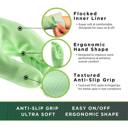 SHOWA 111 Skin-Friendly Dishwashing Gloves, Latex-Free PVC, Reusable Housekeeping Gloves with Cotton Liner, Non-Slip Grip for Kitchen & Gardening, Made in Japan, Medium, 2-Pairs