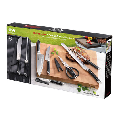 Cangshan HELENA Series German Steel Forged BBQ Knife Set (Black, 9-Piece Bag Set)