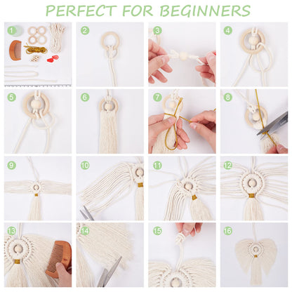 FREEBLOSS 3 Set DIY Macrame Angel Kit Macrame Angel Hanging Ornament Boho Macramé Wall Hanging Decor Spring Macramé Kit for Beginners Handmade Gift for Mom Girls