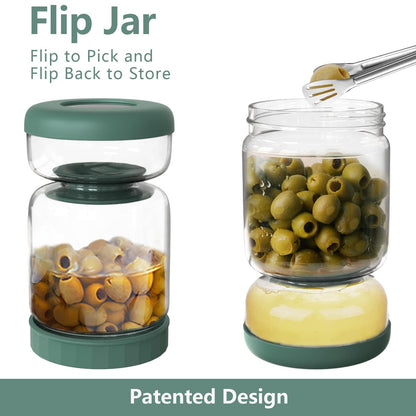 Luvan Glass Pickle Jar, 34oz Pickle Container with Strainer, LeakProof Kraut and Olive Hourglass Jug, Olive Jar with Airtight Lid, Multifunction Jalapeno Container, Gherkin Flip Jar for Fridge