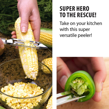 Rada Cutlery Deluxe Vegetable Peeler (R141), 2" Stainless Steel Swiveling Blade, Silver Handle