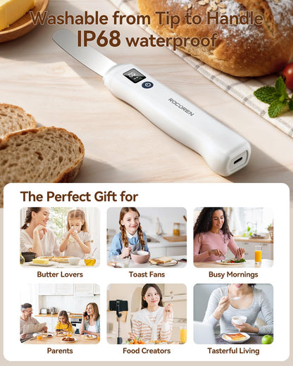Rocoren Heating Butter Knife, 304 Stainless Steel Cold Butter Spreader,Real-time Smart Display Temp & Battery,Dual Temp Modes for Cheeses,Preserves,Other Spreads with Ease,for Kitchen,Restaurant,Party