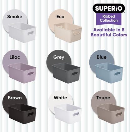 Superio Ribbed Collection - Decorative Plastic Open Home Storage Bins, Medium White (4 Pack) Container Boxes for