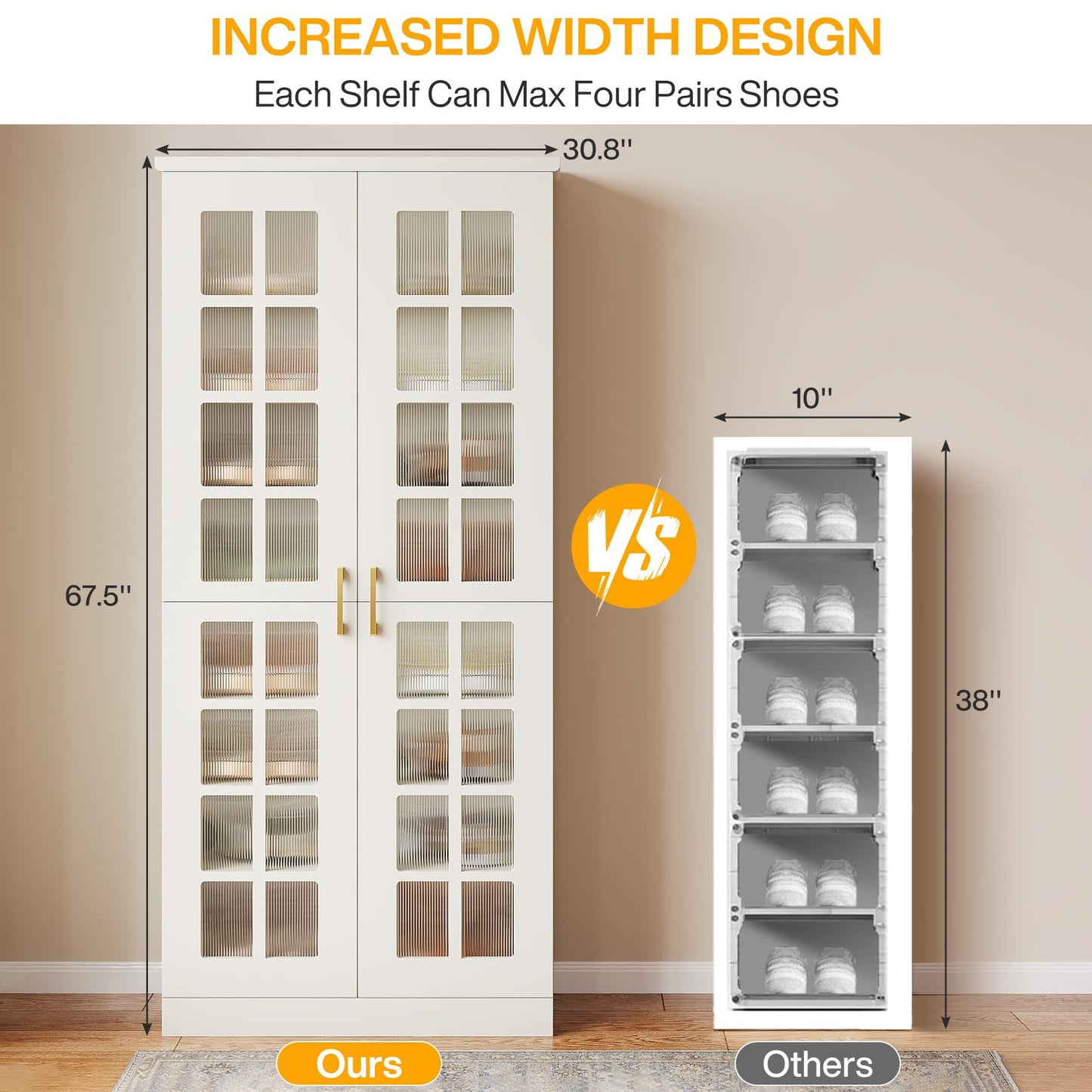 Tribesigns Tall Shoe Cabinet with Doors, 8-Tier Shoe Storage with Adjustable Shelves, Modern Shoe Organizer Shoe Rack Cabinet for Entryway, Hallway, Closet, Living Room, White