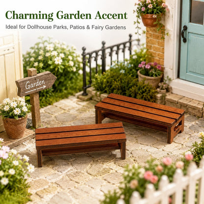 DECHOUS 2 Pack Miniature Wooden Bench for Dollhouse Furniture - Fairy Garden Bench Dollhouse Accessories for Doll House Garden Park Decoration