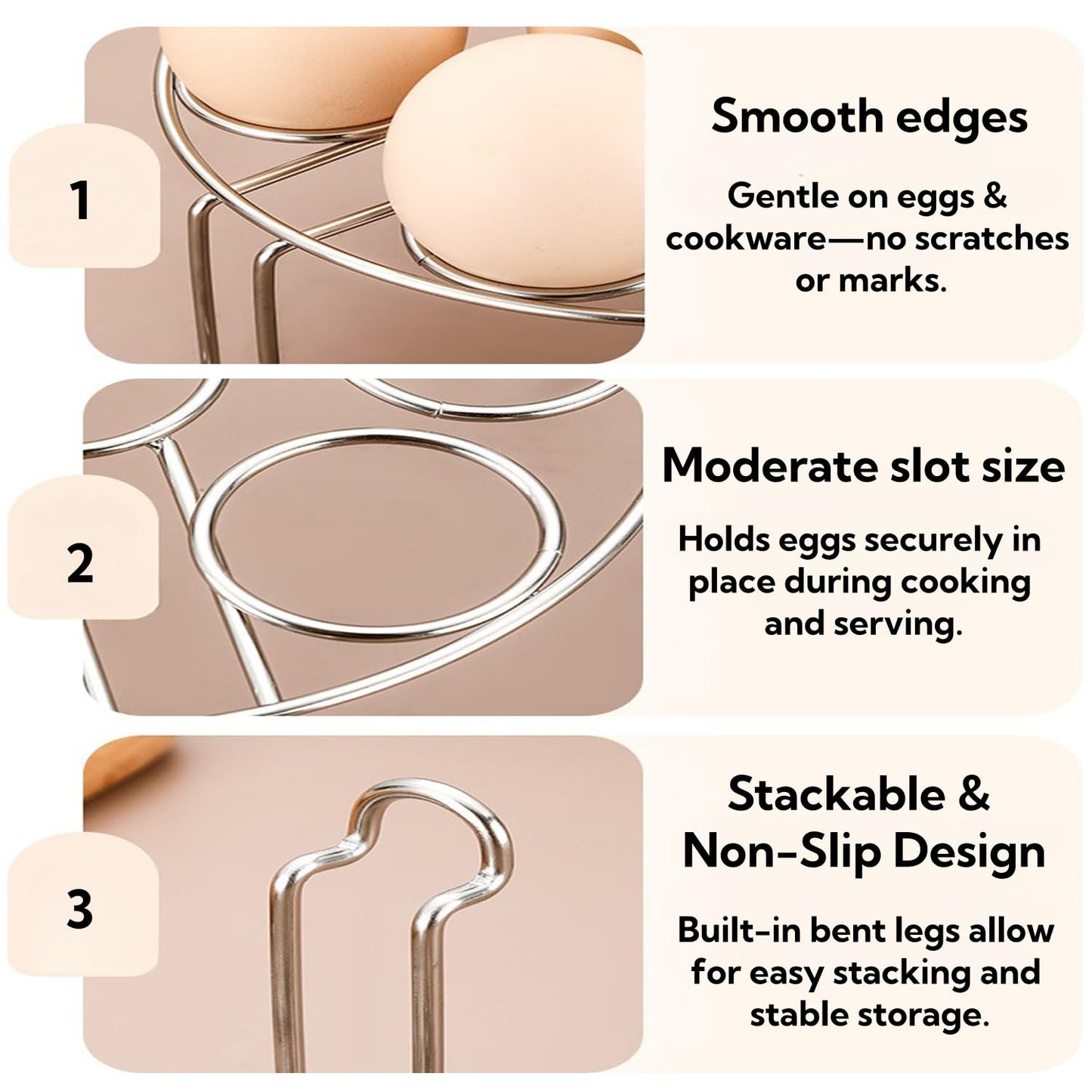 2 Pack Egg Steamer Rack, Instant Pot Egg Rack, Stainless Steel Trivet for 8 Quart Pressure Cooker, Stackable Insert for Instant Pot Accessories for Cooks 18 Eggs, Fits 6qt & 8qt Pressure Cookers