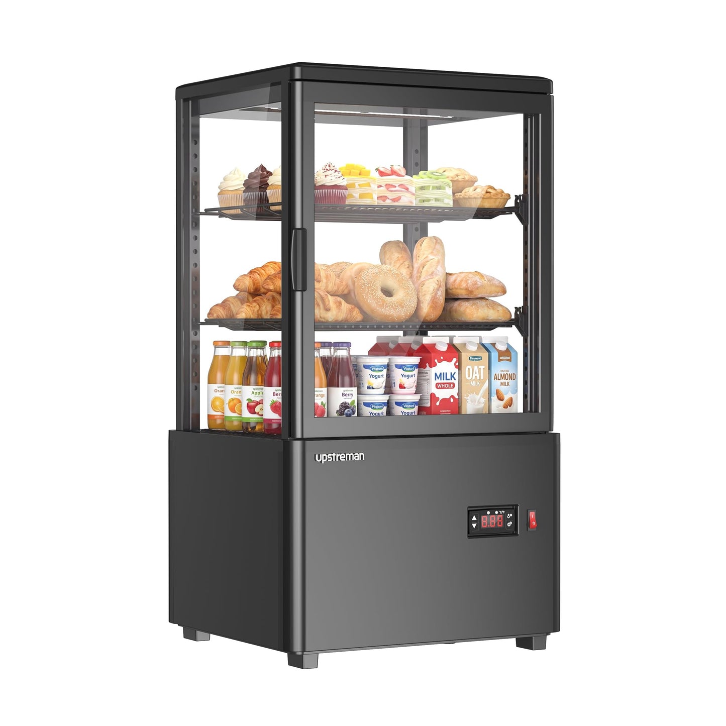 Upstreman Countertop Pastry Display Refrigerator, 2.0 Cu.Ft Commercial Cake Display Refrigerator, Bakery Showcase with LED Light, Digital Thermostat, for Café, Restaurant, Convenience Store, CD20