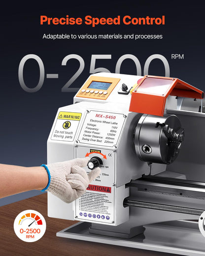 VEVOR Metal Lathe Machine, 8.7 x 18 in, Precision Bench Power Metal Lathe, Automatic Feed, 0-2500 RPM Variable Speed, 1250W Brushless Motor, for Processing Precision Parts Soft Metals Wood Plastics
