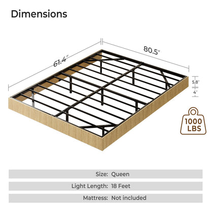 Tatub Natural Queen Floating Bed Frame with LED Lights, Modern Fluted Oak Platform Bed Frame Floating, Heavy Duty Metal Slats, No Box Spring Required
