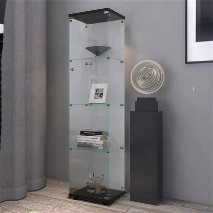 Acosure Glass Display Cabinet 4-Shelf,Curio Cabinets with Door,Floor Standing Bookshelf,Easy Assembly,for Bedroom Living Room Office,Black (17.00" L x 14.70" W x 64.00" H)