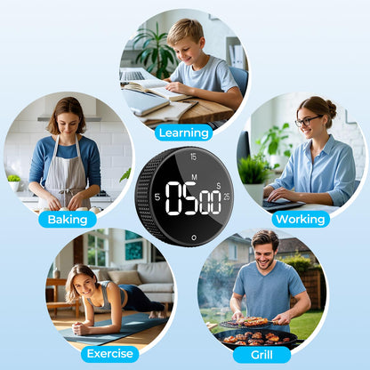 Allbean USB Rechargeable Magnetic Kitchen Timer for Cooking, Building 800mAh Battery Large Display Digital Countdown Countup Timer, 3 Preset 5/15/25 Mins Loud Alarm for Baking Grilling Studying