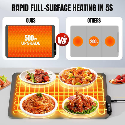 5 6 Setting Electric Warming Tray, Rollable Food Warming Mat with Temperature Timer Warming Tray Food Warmer Versatile