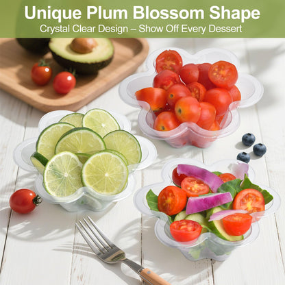 Clear Bowls, 100 PCS Ice Cream Cups, Christmas Candy Bowl, Small Disposable Clear Appetizer Serving Cup for Dessert Cake Snack Sundae Salad Nuts Snack for Party Favor Wedding Flower Shape (8OZ)