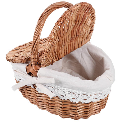 Mipcase Wicker Picnic Basket with Lid and Handle: Vintage Woven Storage Basket with Washable Lining for Flowers Vegetables Fruits, 10.02X7.27X5.31in