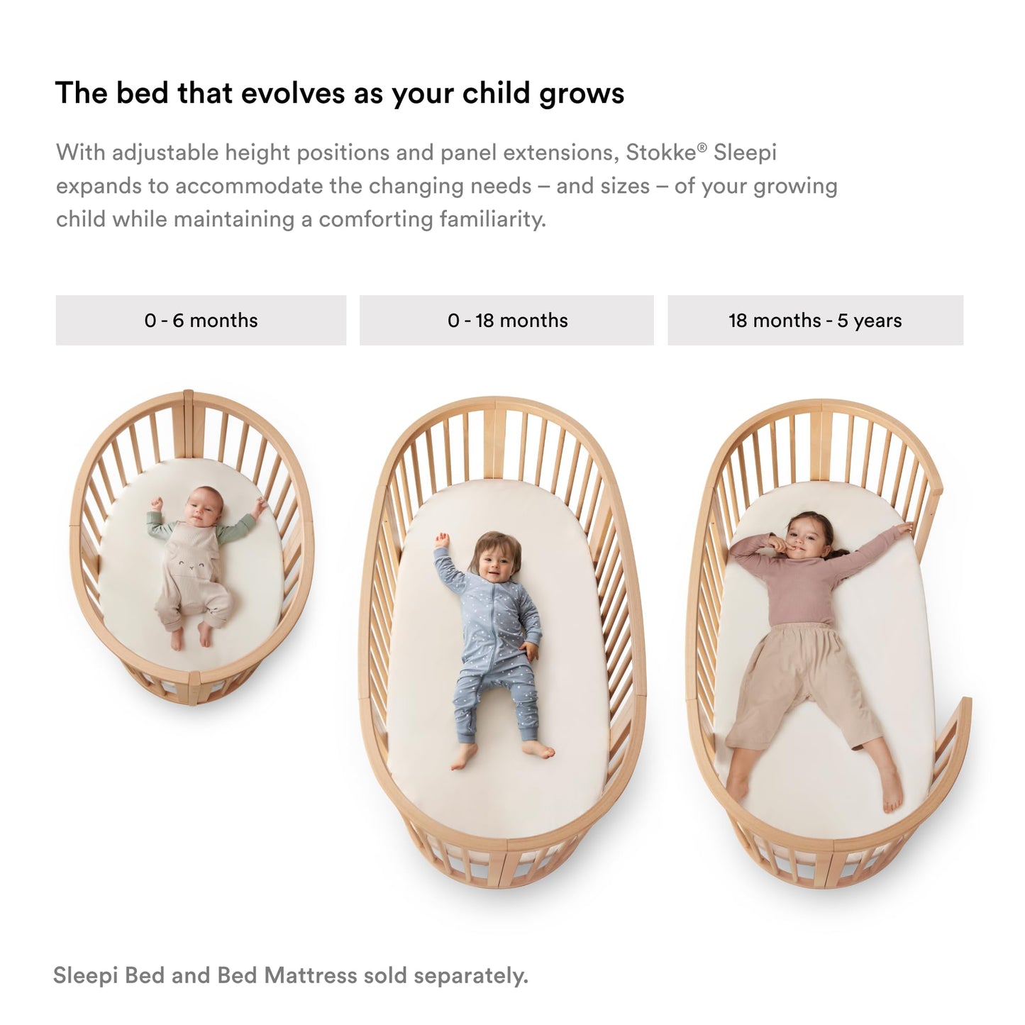 Stokke Sleepi Mini Bundle V3, White - Includes Sleepi Mini V3, Mattress & Drape Rod - Suitable for Ages 0-6 Months - Adjustable & Stylish