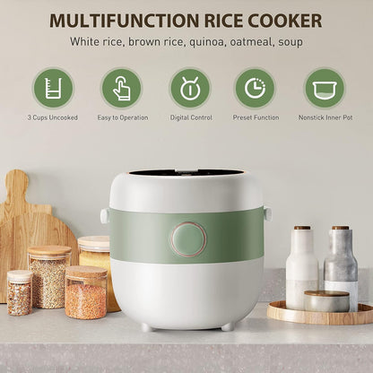 Bear Rice Cooker 3 Cups (Uncooked), 3D Heating & Fuzzy Logic, Healthy Nonstick Small Rice Cooker, White