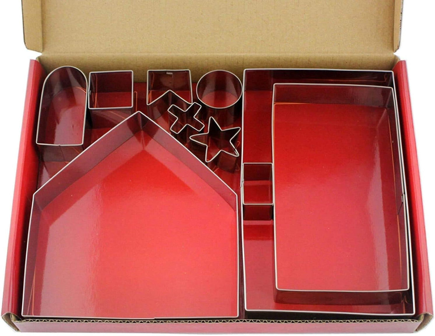 Gingerbread House Cookie Cutter Set - 10 PCS 3D Christmas House Kit with Gift Box Packaging