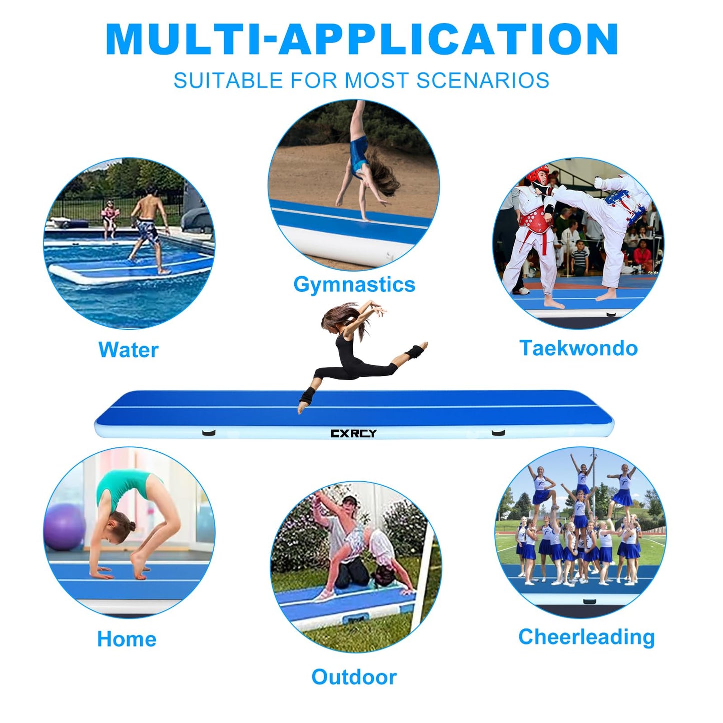 20ft/16ft Extra Large Gymnastics Training Mats Inflatable Air Gymnastics Mat 4/8 inches Thickness Inflatable Floor Mats for Home Use/Training/Cheerleading/Yoga/Water with Electric Pump (16ftL*6.6ftW*8inH(Width 6.6ft))