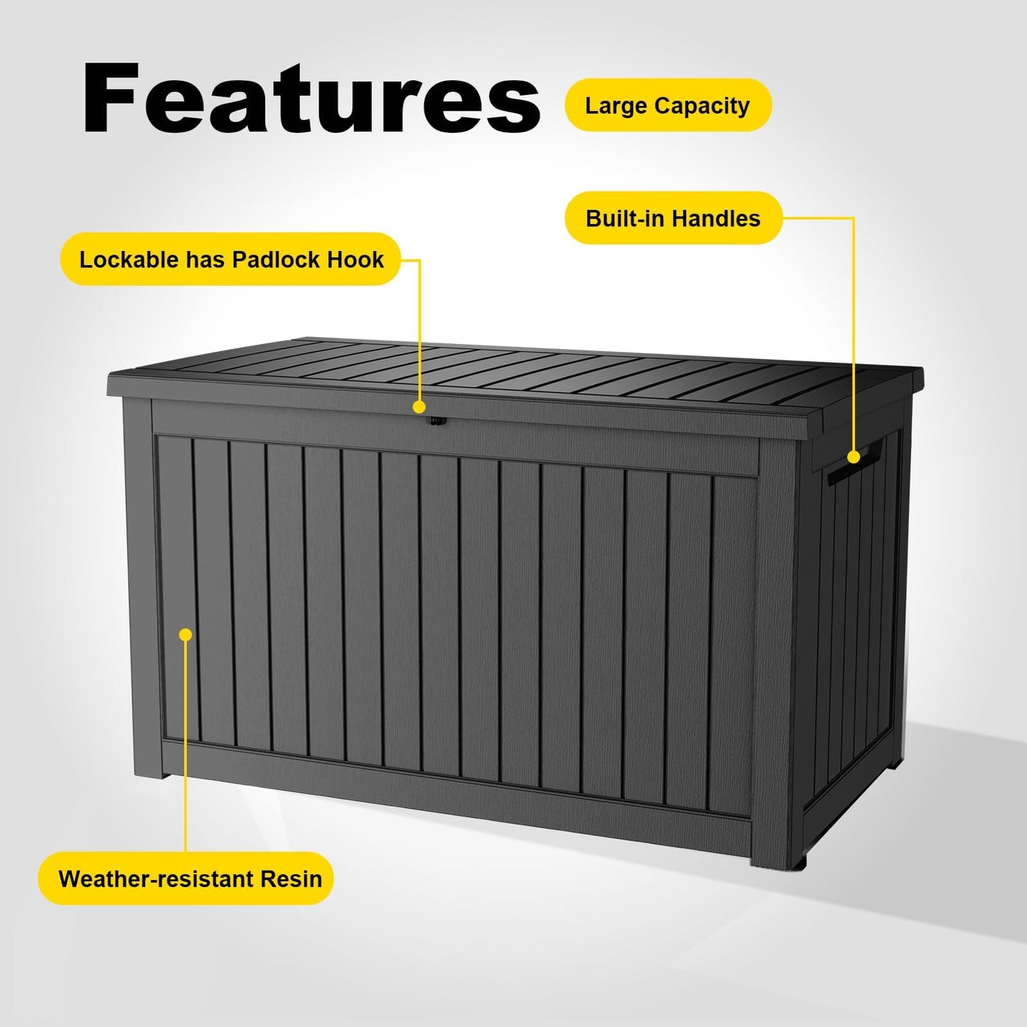 KFY 280 Gallon Large Outdoor Storage Box Waterproof, UV Resistant Resin Deck Box with Hydraulic Rod & Lockable Latch for Patio Furniture, Outside Storage Box for Garden Tools, Patio Cushions, Black