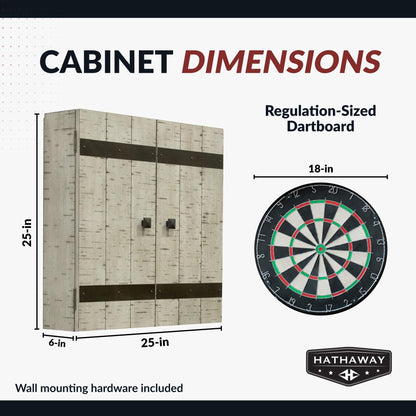 Hathaway Drifter 18-in Bristle Dart Board and Cabinet Set – Includes Self Healing Sisal Board, Removable Outer Ring, Chalk Scoreboards & Steel-Tip Darts - Complete Dart Accessories - Timberwood