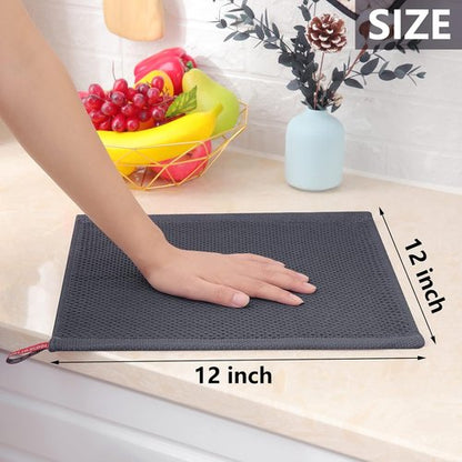 Homaxy 100% Cotton Waffle Weave Dish Cloths - 12x12 Inches, 6-Pack in Dark Grey | Extra Large Bamboo Cutting Board - 18x12 Inches