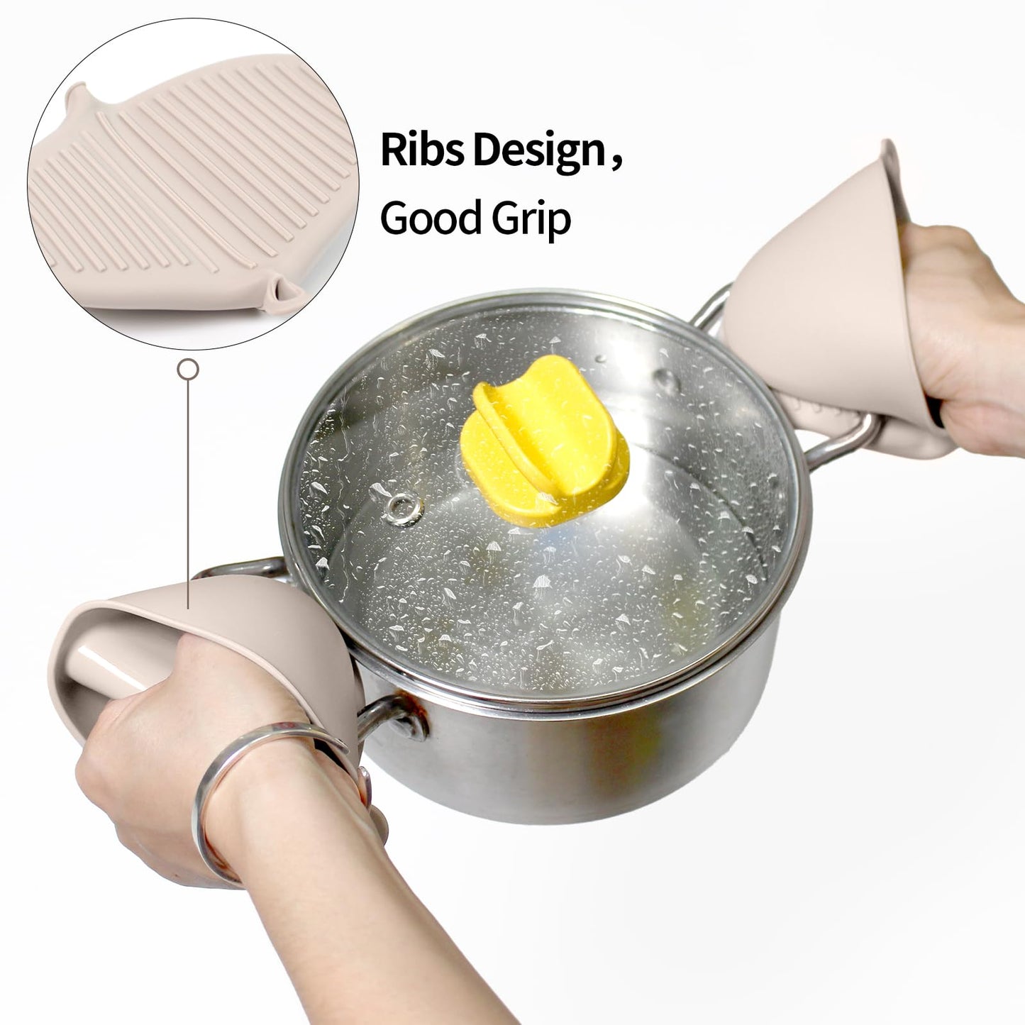 Silicone Oven Mitts Heat Resistant 3 Pair Mini Pot Pinch Grip- ChufanMomsil Short Cute Pot Holders Sets for Kitchen, Air Fryer, Baking, Small Silicone Rubber Oven Gloves Mittens, Khaki