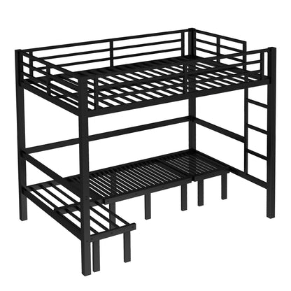 Bellemave Full Over Full Futon bunk Bed, Lower bunk can be Pulled Out in Three Sections, Loft Bed with Sofa for Teens, Adults, Bedroom, Black(Excluding Cushions and mattresses)