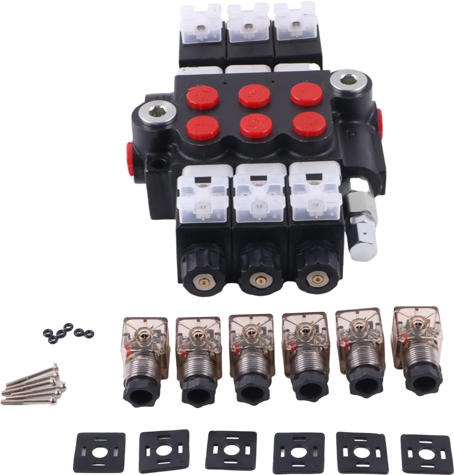 Solarhome 3 Spool Solenoid 12V DC Hydraulic Control Valve Open Center Double Acting 13 GPM 3600 PSI SAE Ports Compatible With Tractors Loaders Log Splitters