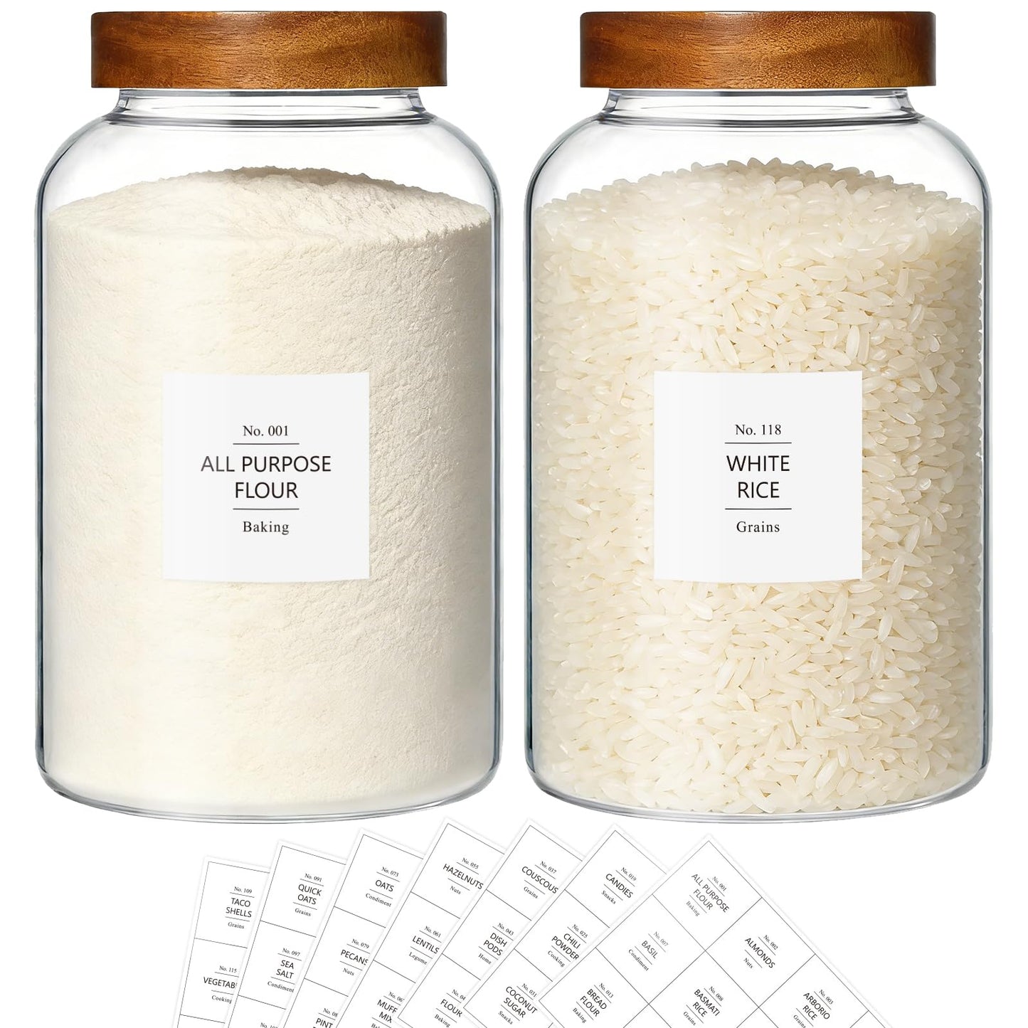 KEYWING 1 Gallon Large Glass Jars With Airtight Lid, 2Pcs Glass Food Storage Containers With Lids, Flour Rice Contianers for Pantry Kitchen Organization Egg Cookie Sugar Cereal (128 oz /3800ml)