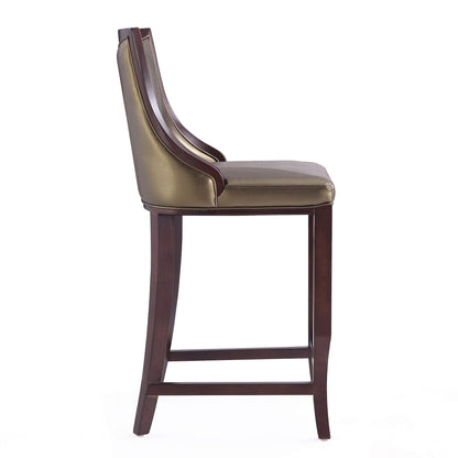 Manhattan Comfort Emperor Faux Leather Bar Stools with Backrest, Foam Padding and Solid Beech Wood Frame, Fully Assembled Upholstered Barstool, Set of 3, Bronze
