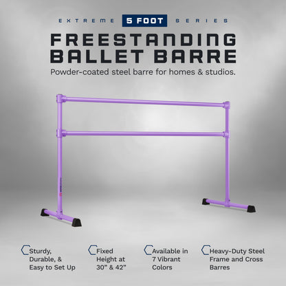 VITA Barre Portable Freestanding Double Ballet Barre, Extreme, 5 Ft Bars, Purple, Steel | Fixed Height, Made in USA, Home or Gym Exercise Equipment for Kids & Adults | Dance, Fitness, Pilates