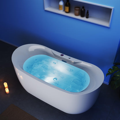 Luxury 71" Heated Whirlpool Bathtub, Smart Digital Control Acrylic Tub with Dual Air & Water Jets, Auto-Temp Heating System, Freestanding Rectangular Soaker with Complete Pump Kit, White