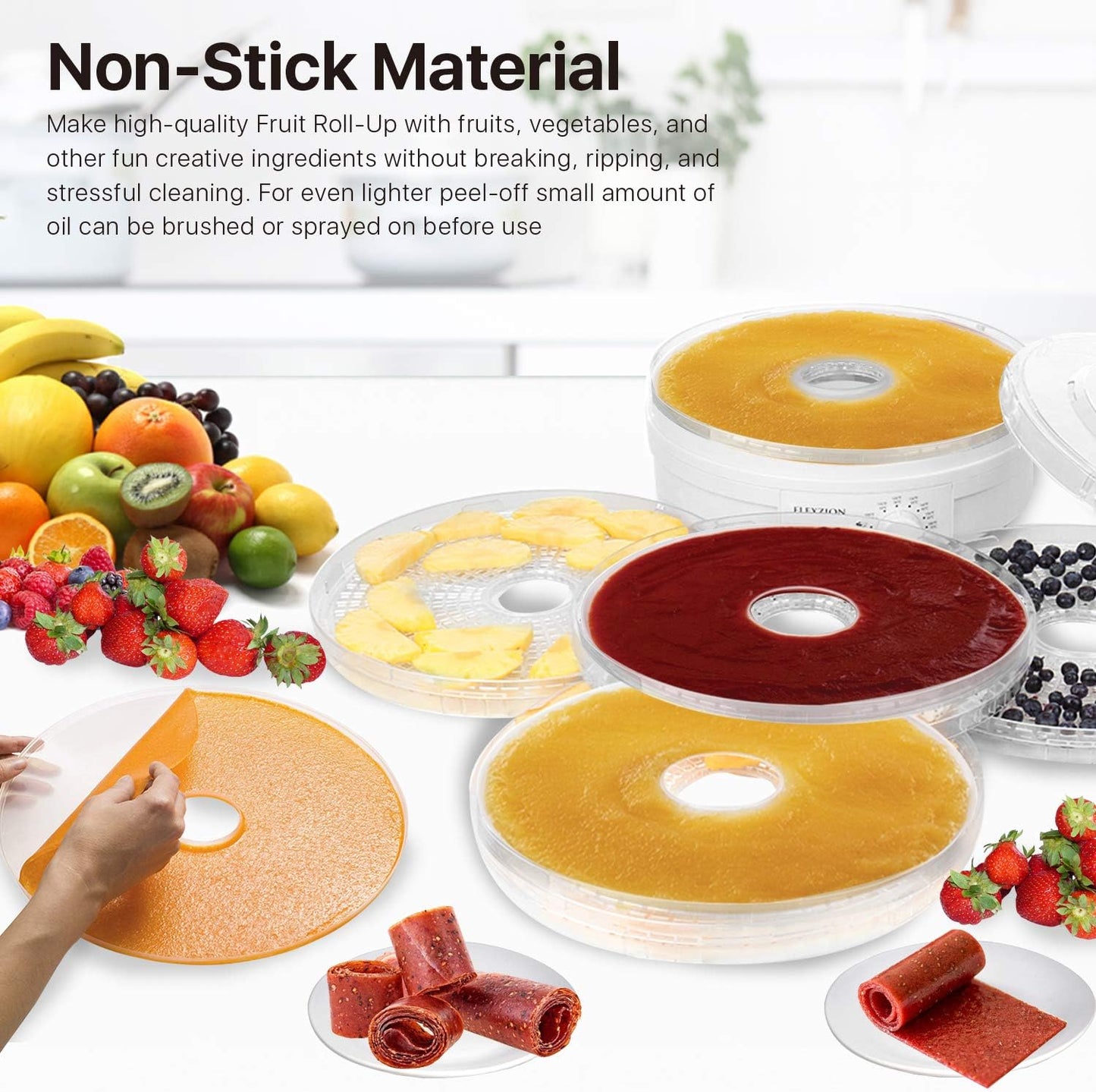 Flexzion Dehydrator Fruit Roll Trays, Round Nonstick Sheets (11 7/8 Inch), 2 Pack