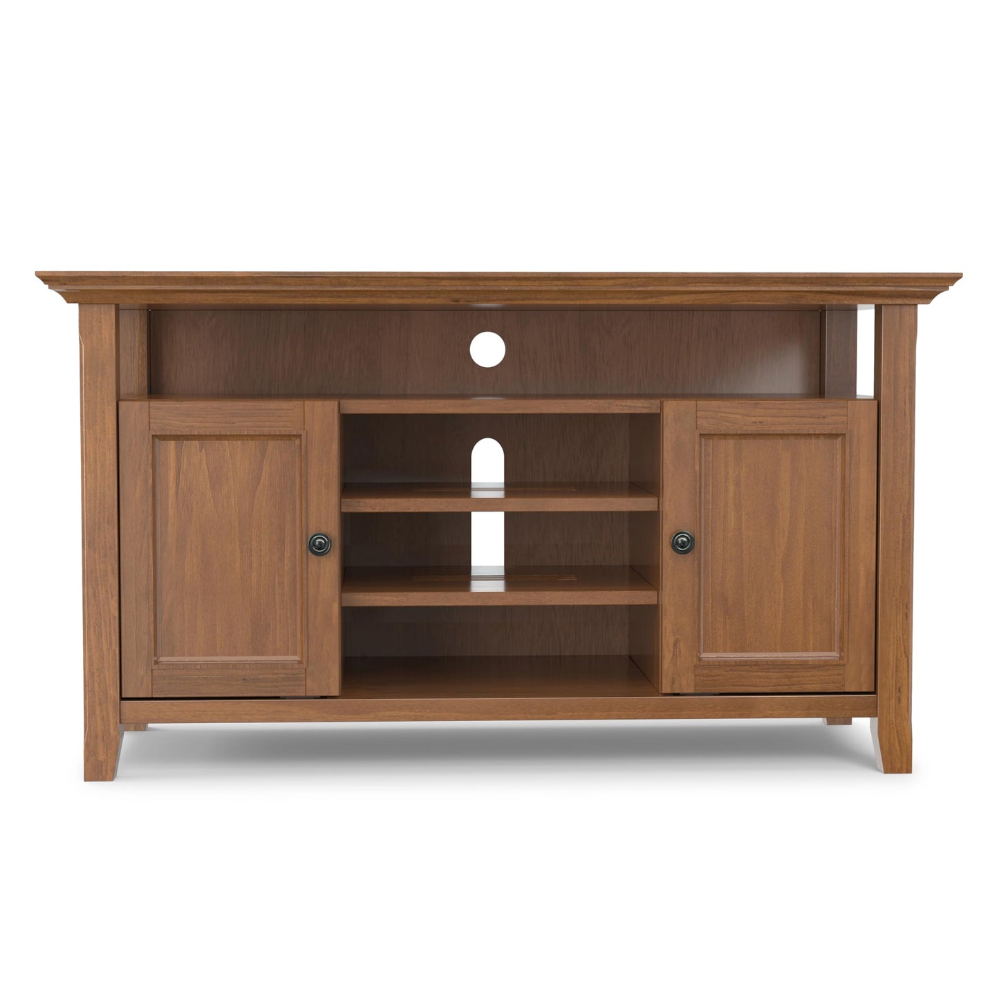SIMPLIHOME Amherst TV Stand - 54 inch Wide Solid Wood Media Console in Medium Saddle Brown, Transitional Entertainment Center for Living Room for TVs up to 60 Inches with Shelves and Cable Management