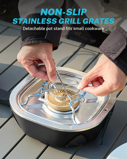 Gonex AeroFlame Dual Burner 20,000 BTUs Propane Camping Stove with Precision Flame Control & Removable Pot Stands, Portable Folding Camp Stove for Camping, Hiking, Patio, BBQ(Black)