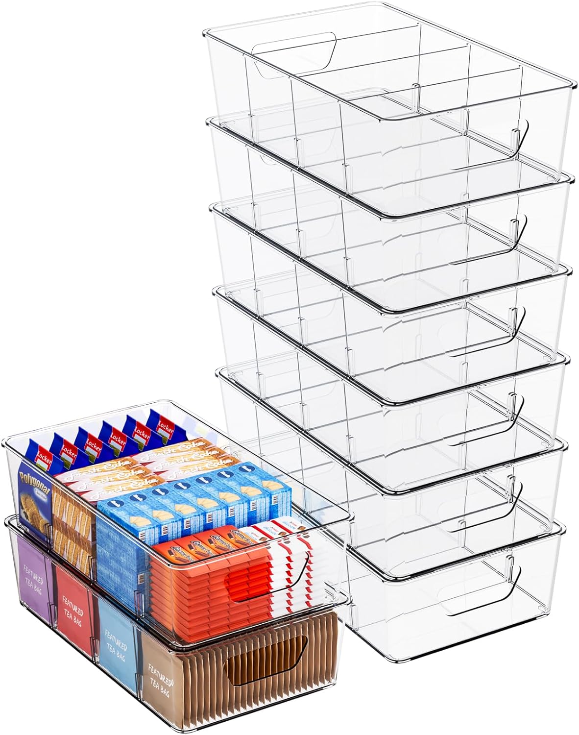 Yieach 8 Pack Stackable Snack Organizer for Pantry Shelf,Clear Pantry Organizers and Storage Bins