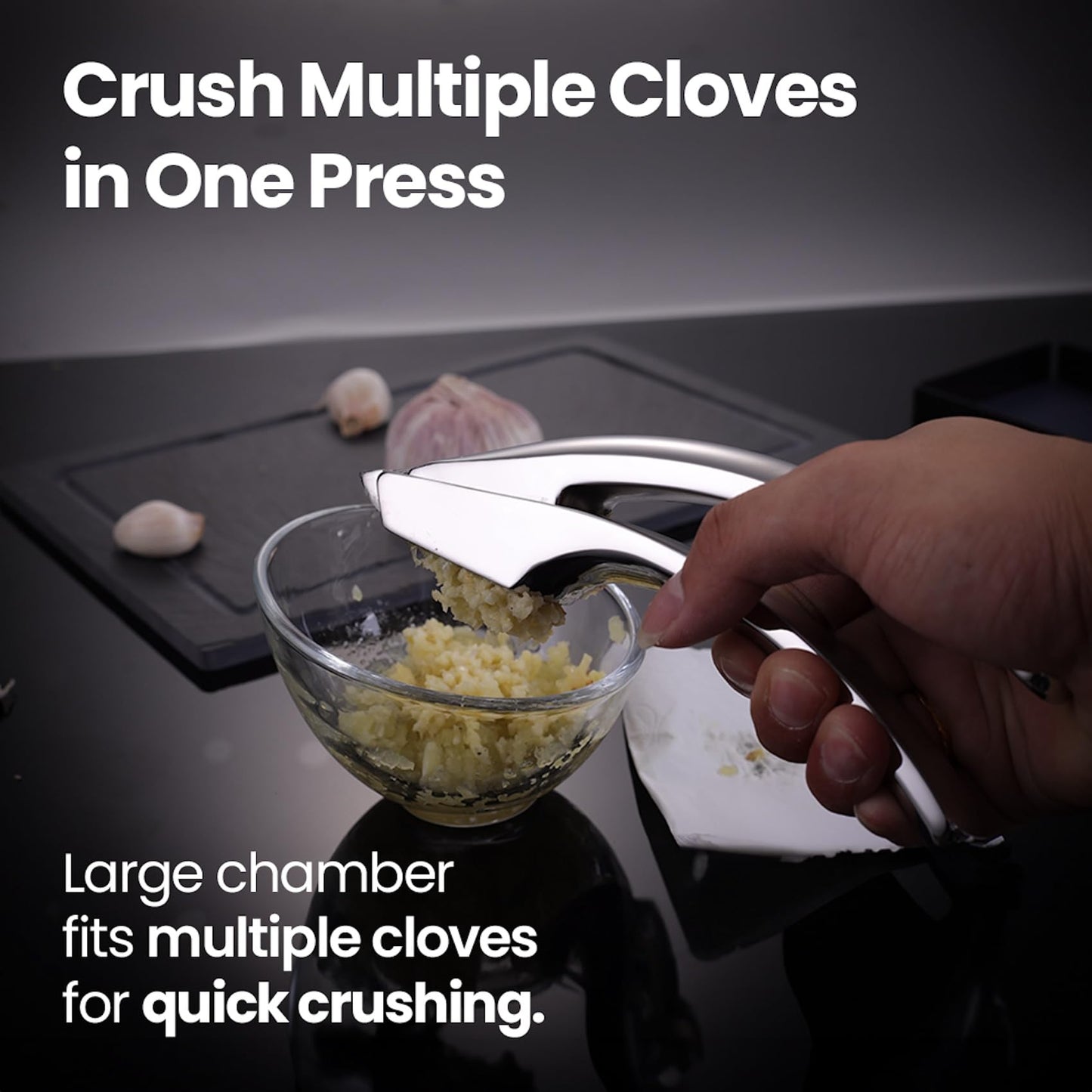 No Peeling Required Garlic Press Stainless Steel with Two Detachable Handles for Coarse & Fine Mincing-Premium Garlic Mincer Tool, Easy to Clean, Dishwasher Safe Garlic Crusher, Lifetime Replacement